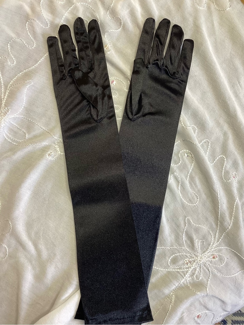 Black Long Satin Evening Gloves